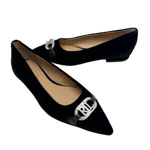 NEW Lauren Ralph Lauren | Lilah Black Velvet Crystal Logo Pointed Toe Flats